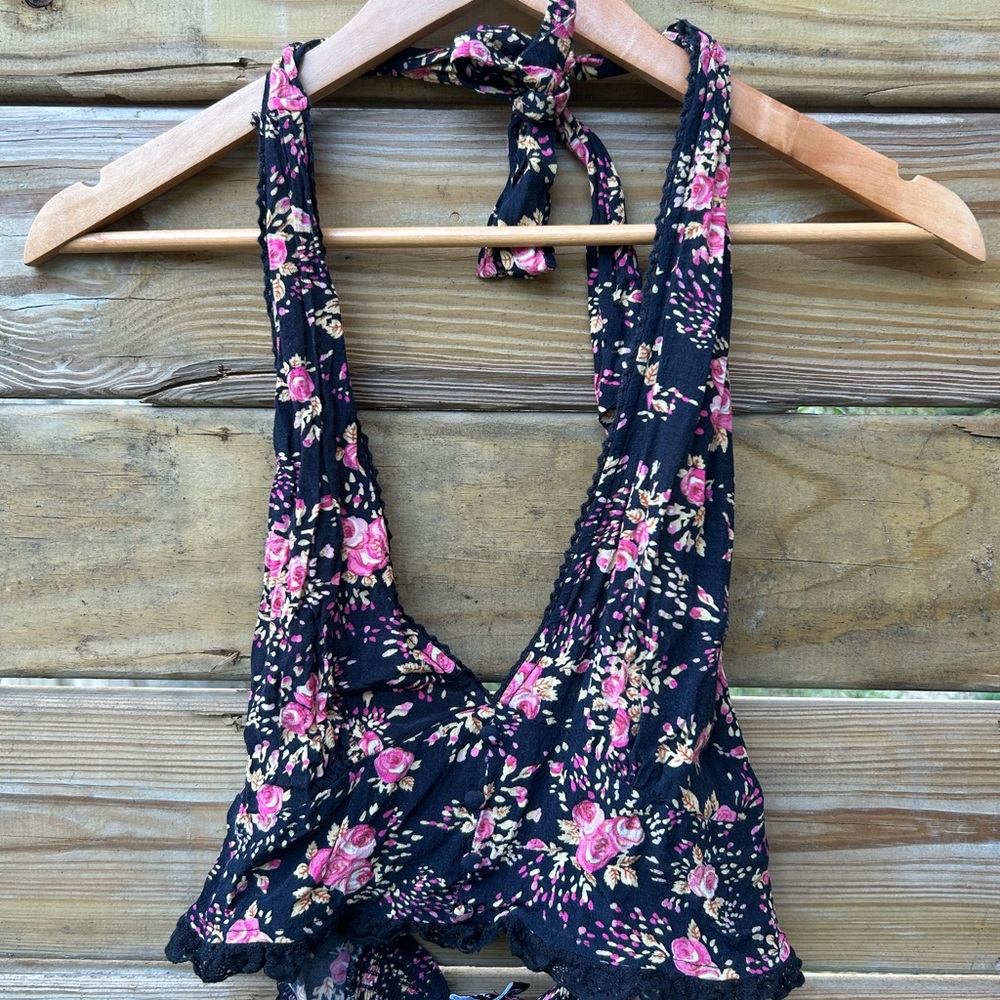 Nasty Gal dark floral Halter Top